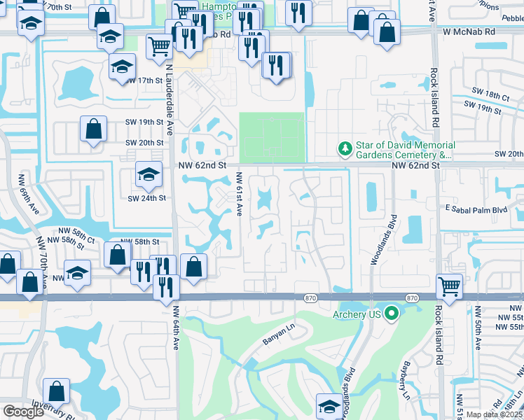 map of restaurants, bars, coffee shops, grocery stores, and more near 6183 Live Oak Court in Tamarac