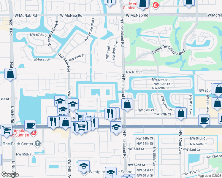 map of restaurants, bars, coffee shops, grocery stores, and more near 5964 Abbey Road in Tamarac