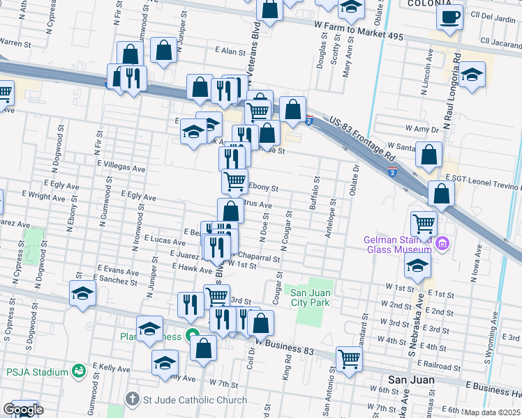 map of restaurants, bars, coffee shops, grocery stores, and more near 803 Citrus Street in San Juan