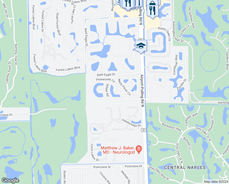 map of restaurants, bars, coffee shops, grocery stores, and more near 4412 Wilder Road in Naples