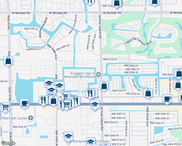 map of restaurants, bars, coffee shops, grocery stores, and more near 5964 Abbey Road in Tamarac