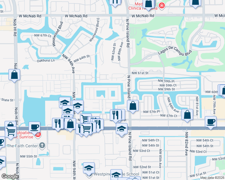 map of restaurants, bars, coffee shops, grocery stores, and more near 5964 Royal Way in Tamarac