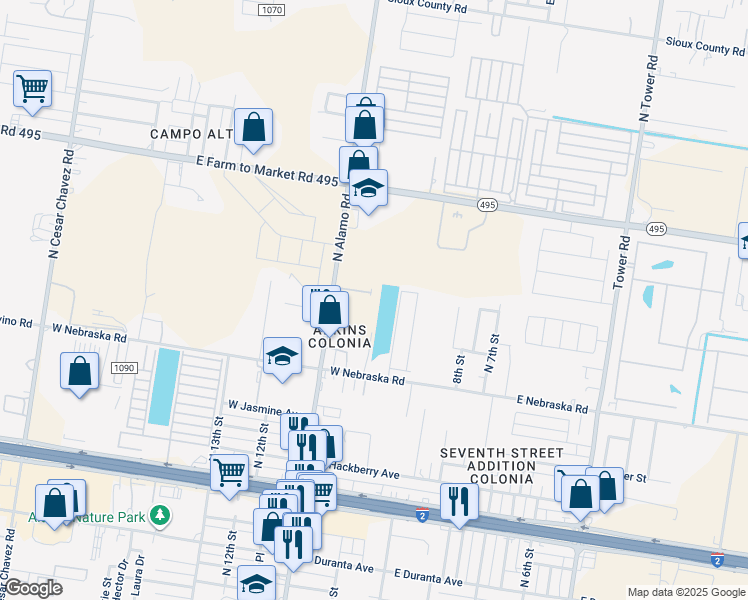 map of restaurants, bars, coffee shops, grocery stores, and more near 1035 Medina Drive Service Road in Alamo
