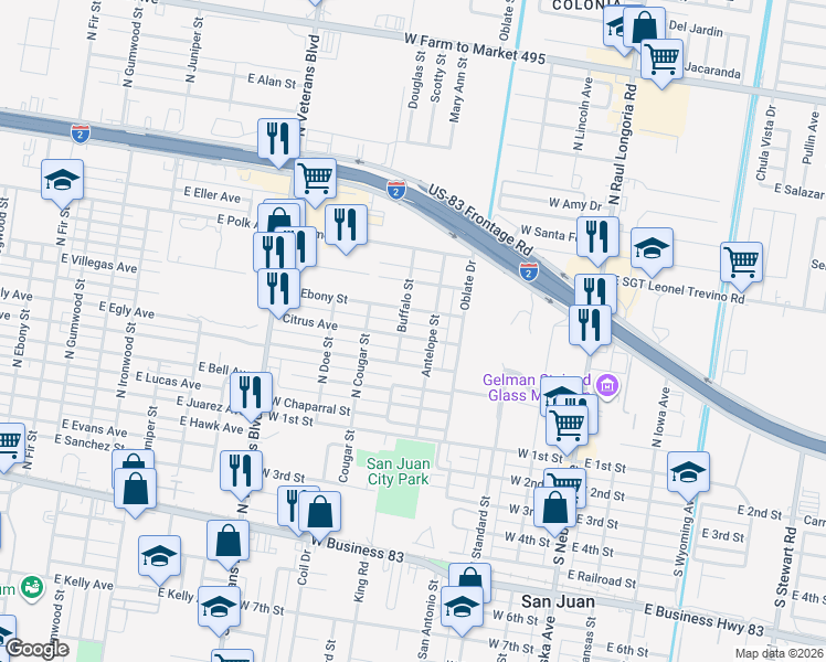 map of restaurants, bars, coffee shops, grocery stores, and more near 600 Citrus Street in San Juan
