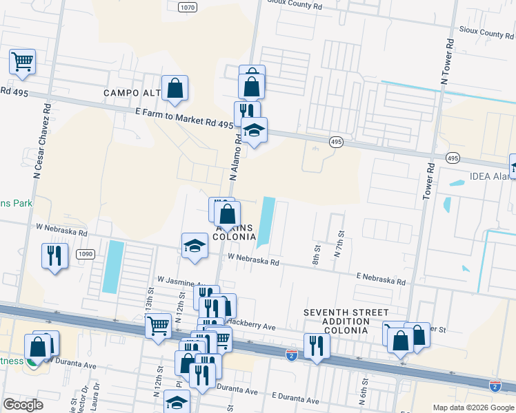 map of restaurants, bars, coffee shops, grocery stores, and more near 1035 Medina Drive Service Road in Alamo