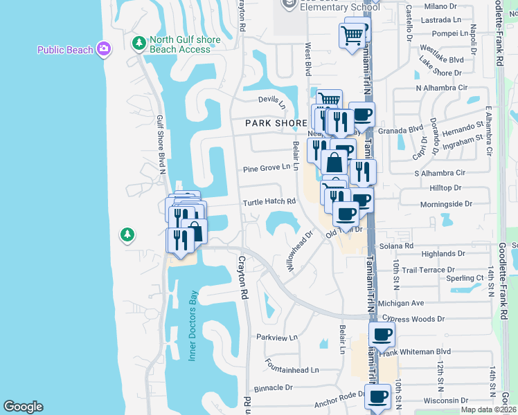map of restaurants, bars, coffee shops, grocery stores, and more near 512 Turtle Hatch Road in Naples