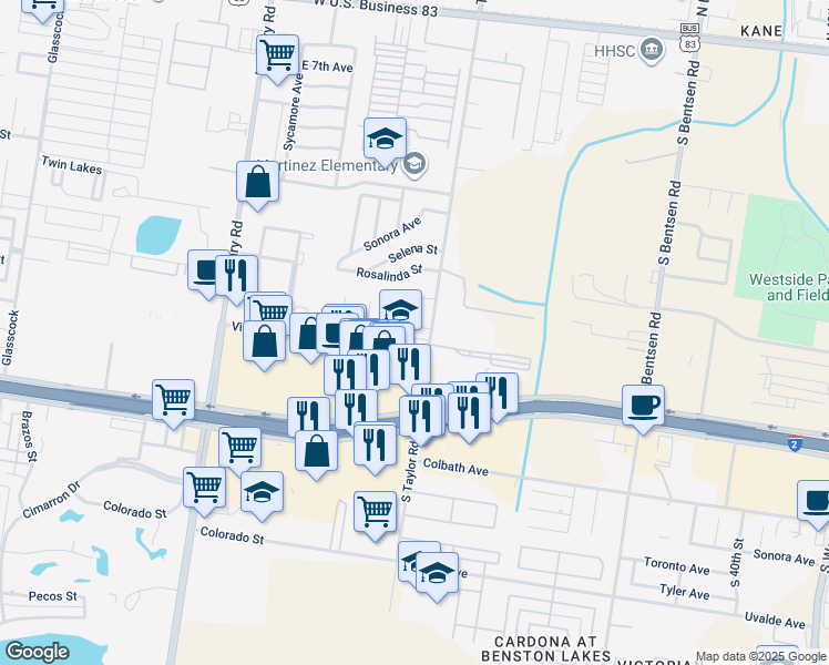 map of restaurants, bars, coffee shops, grocery stores, and more near 104 South Taylor Road in Mission
