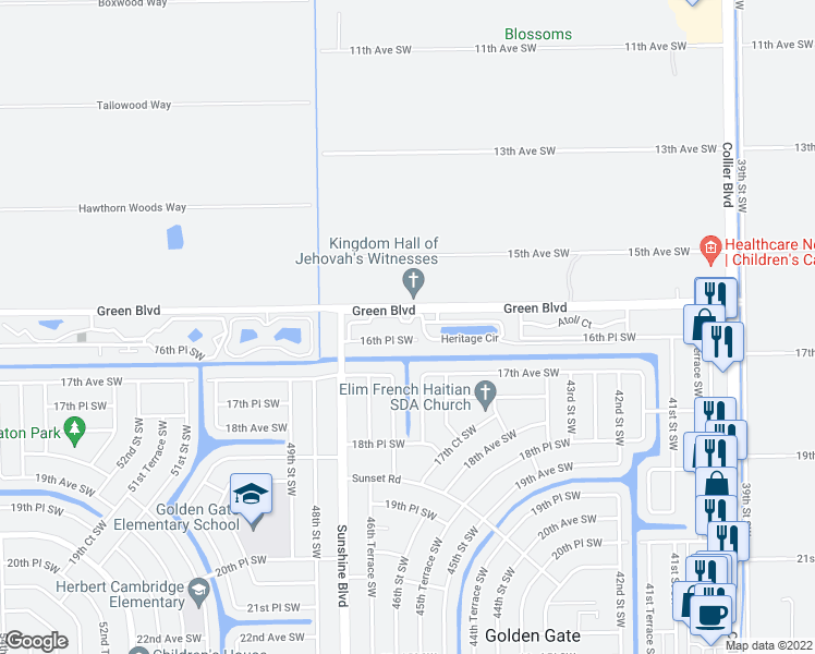 map of restaurants, bars, coffee shops, grocery stores, and more near 4260 Jefferson Lane in Naples