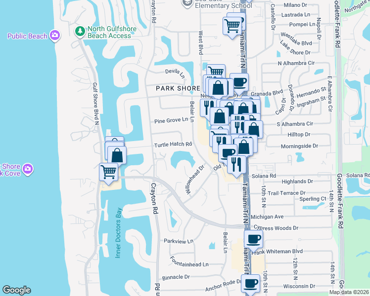 map of restaurants, bars, coffee shops, grocery stores, and more near 530 Turtle Hatch Road in Naples