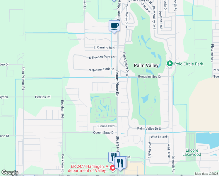 map of restaurants, bars, coffee shops, grocery stores, and more near 585 Champions Drive in Harlingen
