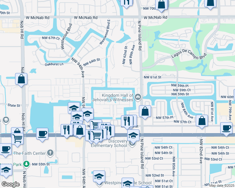 map of restaurants, bars, coffee shops, grocery stores, and more near 5964 Royal Way in Tamarac