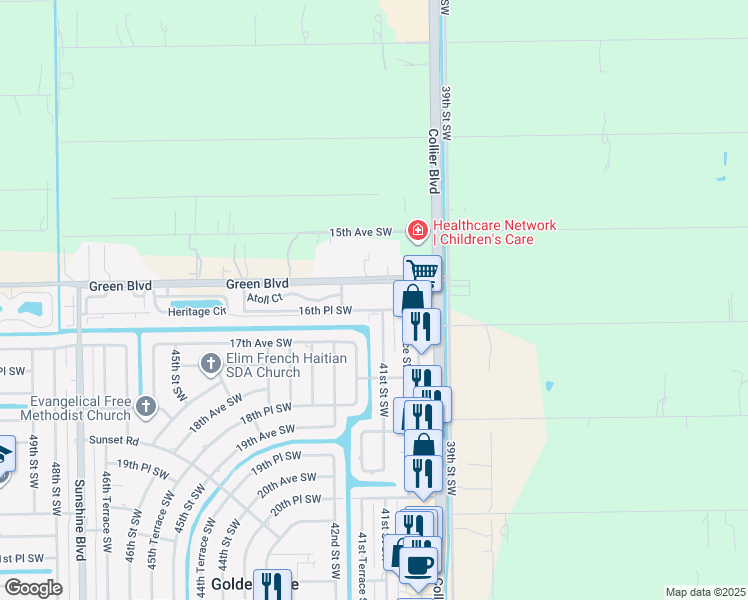 map of restaurants, bars, coffee shops, grocery stores, and more near 4102 Green Boulevard in Naples