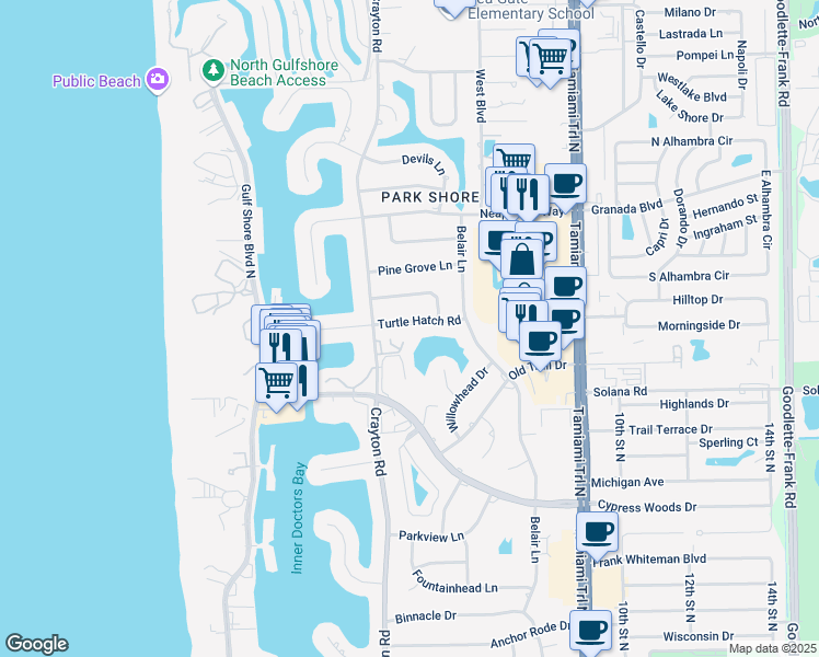 map of restaurants, bars, coffee shops, grocery stores, and more near 514 Turtle Hatch Road in Naples