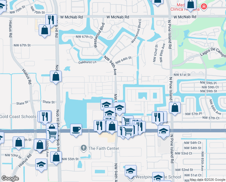 map of restaurants, bars, coffee shops, grocery stores, and more near 9481 Bradshaw Lane in Tamarac
