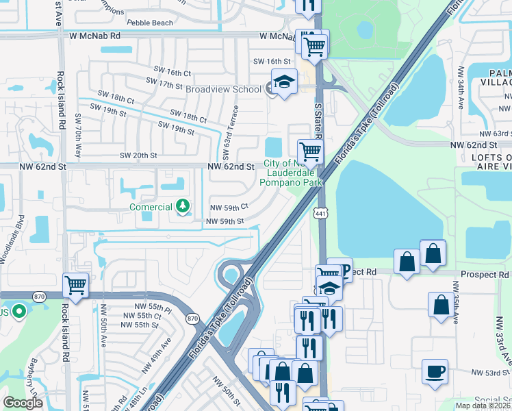map of restaurants, bars, coffee shops, grocery stores, and more near 5920 Northwest 42nd Terrace in Fort Lauderdale