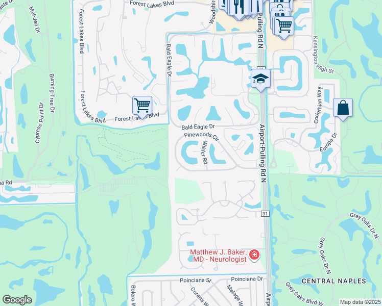 map of restaurants, bars, coffee shops, grocery stores, and more near 2365 Mayfield Court in Naples