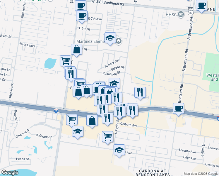 map of restaurants, bars, coffee shops, grocery stores, and more near 2702 Cassandra Street in Mission