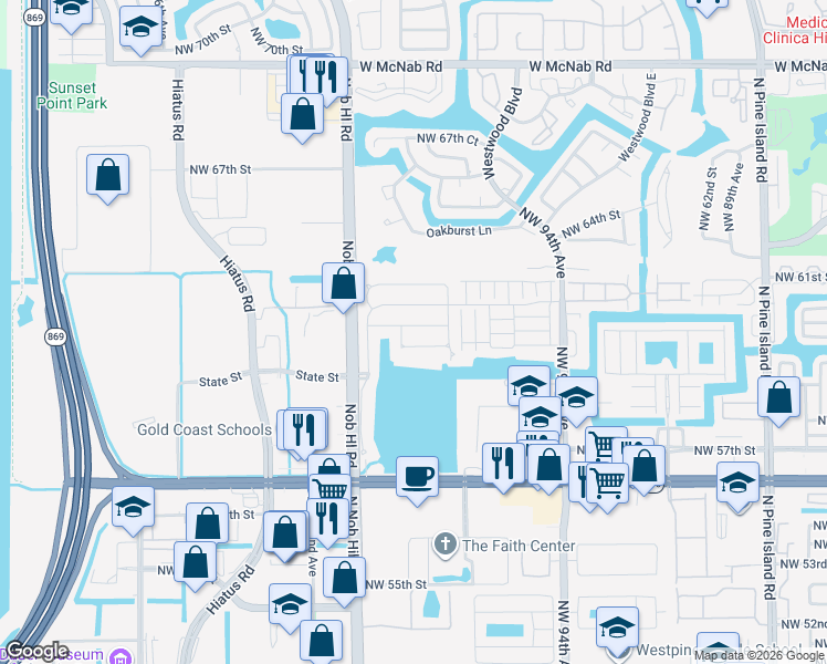 map of restaurants, bars, coffee shops, grocery stores, and more near 9880 Red Heart Lane in Tamarac