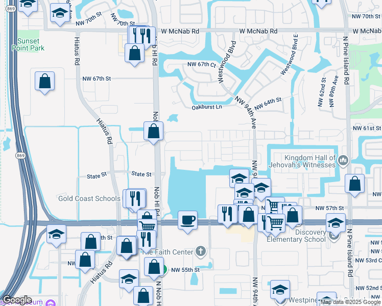 map of restaurants, bars, coffee shops, grocery stores, and more near 9850 Red Heart Lane in Tamarac