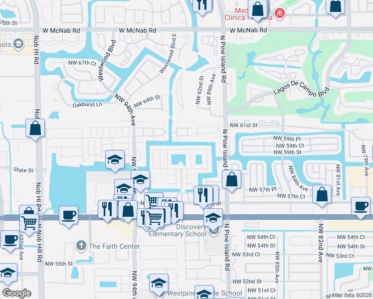 map of restaurants, bars, coffee shops, grocery stores, and more near 5964 Royal Way in Tamarac