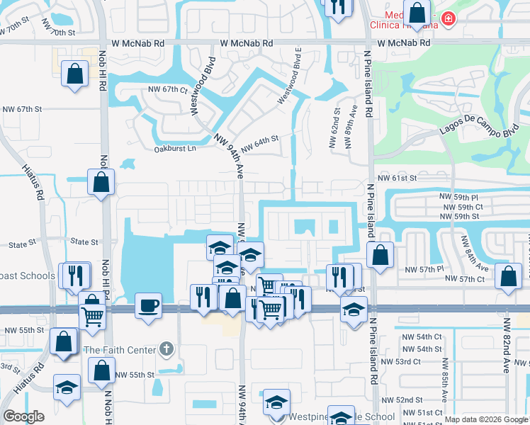 map of restaurants, bars, coffee shops, grocery stores, and more near 5946 Northwest 93rd Terrace in Tamarac