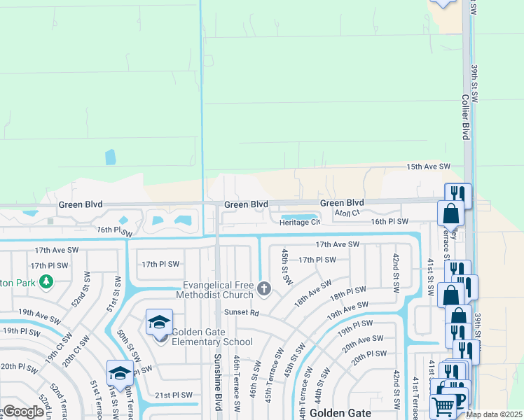 map of restaurants, bars, coffee shops, grocery stores, and more near 4250 Jefferson Lane in Naples