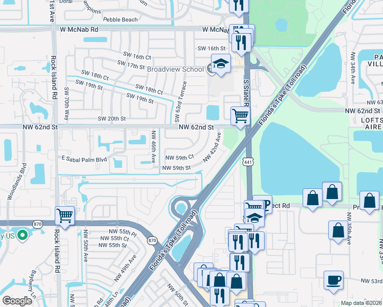map of restaurants, bars, coffee shops, grocery stores, and more near 5920 Northwest 42nd Terrace in Fort Lauderdale