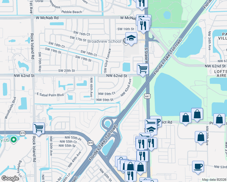 map of restaurants, bars, coffee shops, grocery stores, and more near 5920 Northwest 42nd Terrace in Fort Lauderdale