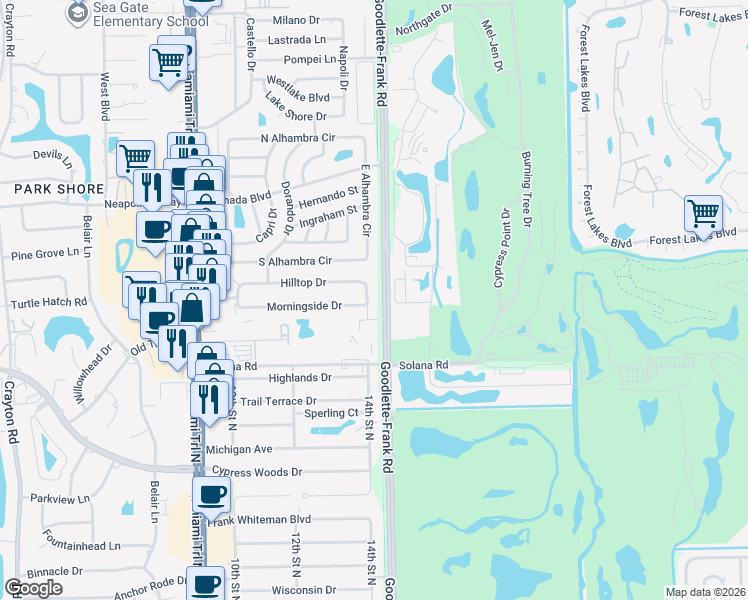 map of restaurants, bars, coffee shops, grocery stores, and more near 4266 Morningside Circle in Naples