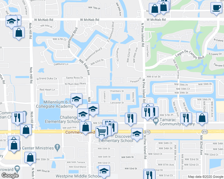 map of restaurants, bars, coffee shops, grocery stores, and more near 9237 Chambers Street in Pompano Beach
