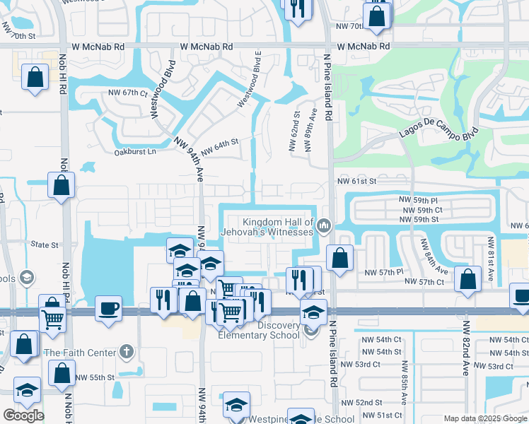 map of restaurants, bars, coffee shops, grocery stores, and more near 9110 Chambers Street in Tamarac