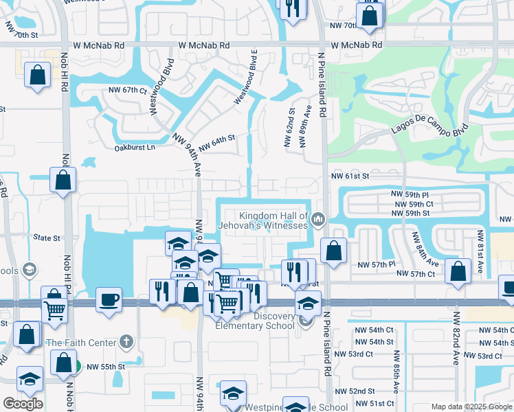 map of restaurants, bars, coffee shops, grocery stores, and more near 9110 Chambers Street in Tamarac