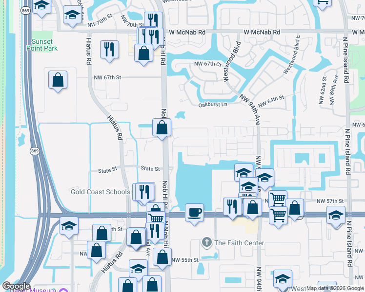 map of restaurants, bars, coffee shops, grocery stores, and more near 9950 Red Heart Lane in Tamarac