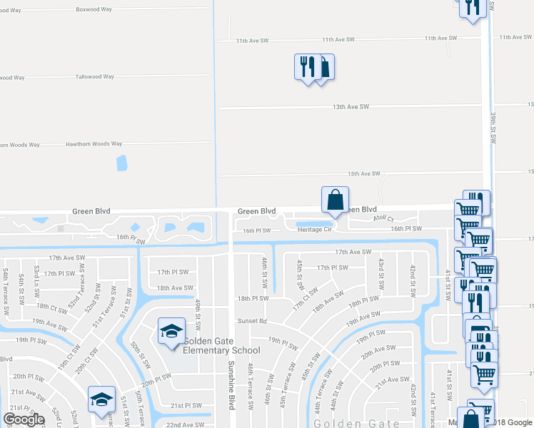 map of restaurants, bars, coffee shops, grocery stores, and more near 4270 Jefferson Lane in Naples