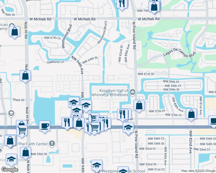 map of restaurants, bars, coffee shops, grocery stores, and more near 9110 Chambers Street in Tamarac
