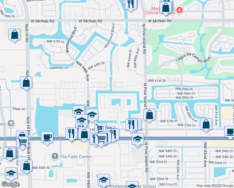 map of restaurants, bars, coffee shops, grocery stores, and more near 9107 Chambers Street in Tamarac