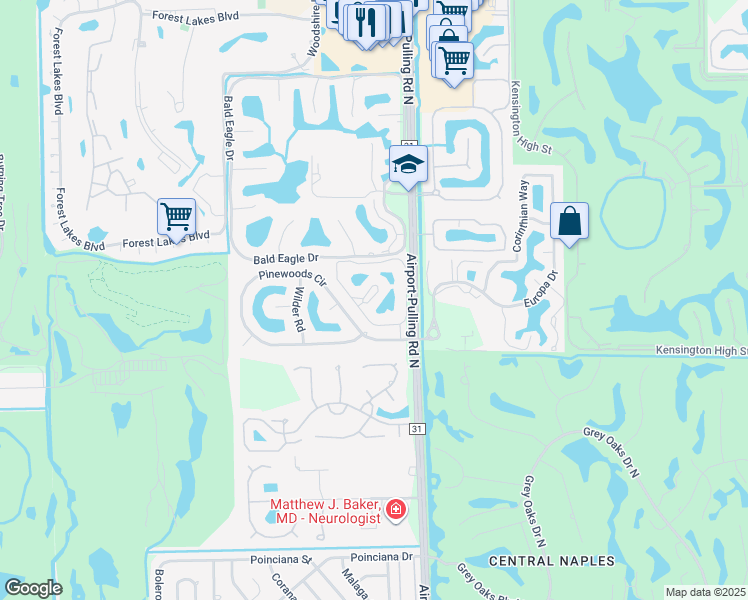 map of restaurants, bars, coffee shops, grocery stores, and more near 400 Misty Pines Circle in Naples