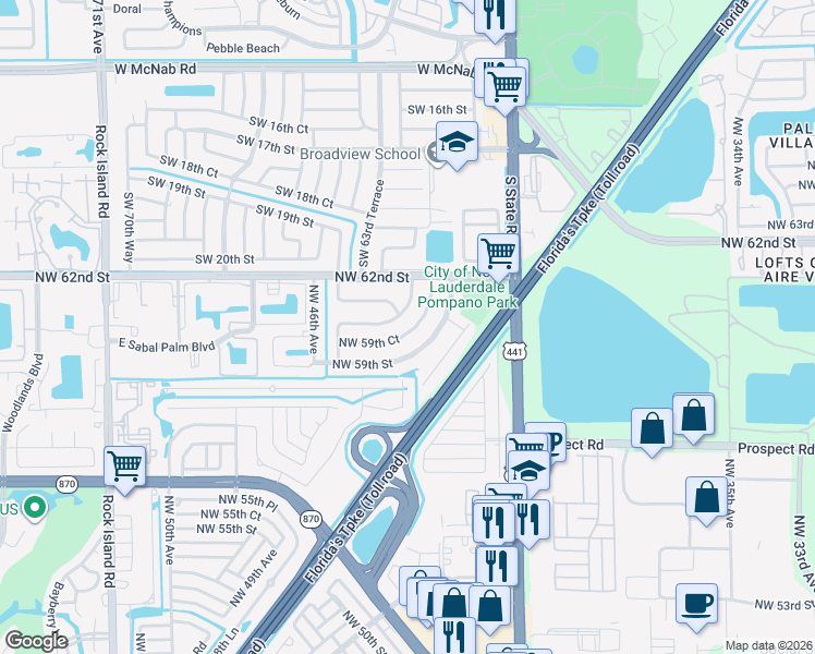 map of restaurants, bars, coffee shops, grocery stores, and more near 5931 Northwest 42nd Terrace in Fort Lauderdale