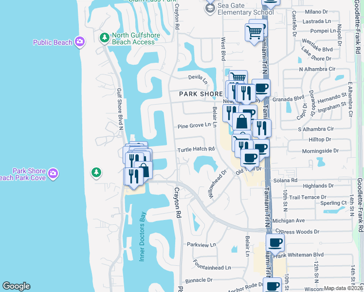 map of restaurants, bars, coffee shops, grocery stores, and more near 512 Turtle Hatch Road in Naples