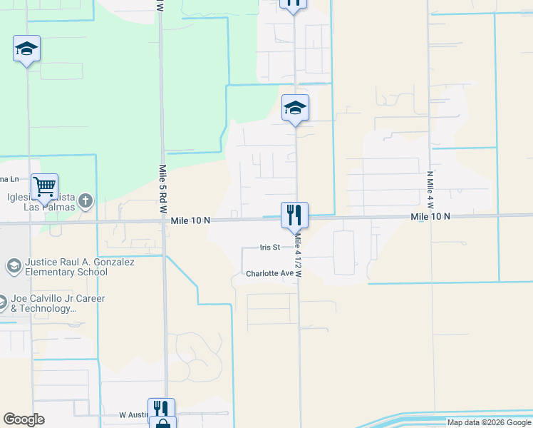 map of restaurants, bars, coffee shops, grocery stores, and more near 802 Mile 10 North in Weslaco