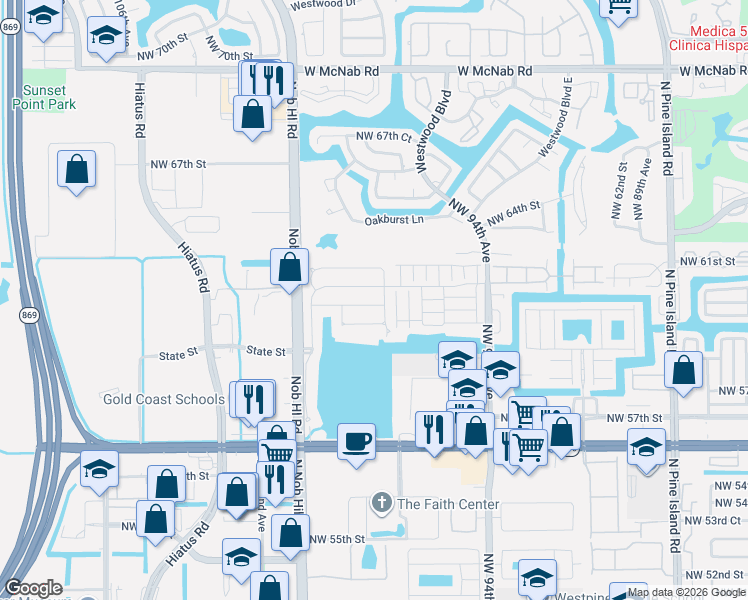 map of restaurants, bars, coffee shops, grocery stores, and more near 9850 Red Heart Lane in Tamarac