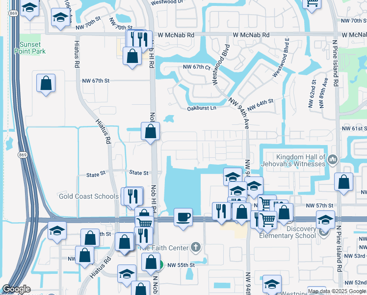 map of restaurants, bars, coffee shops, grocery stores, and more near 9850 Red Heart Lane in Tamarac