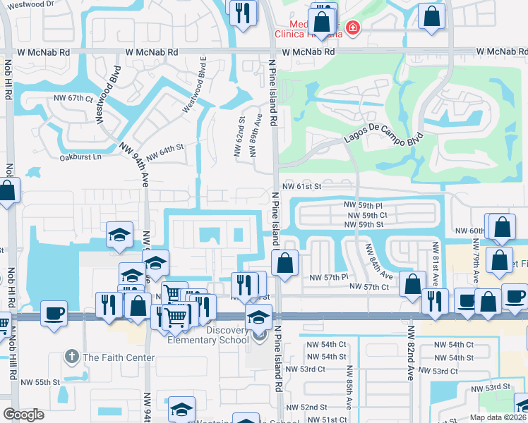 map of restaurants, bars, coffee shops, grocery stores, and more near 5964 Abbey Road in Tamarac