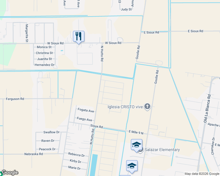 map of restaurants, bars, coffee shops, grocery stores, and more near 4244 North Hutto Road in Donna