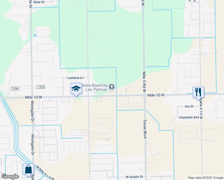map of restaurants, bars, coffee shops, grocery stores, and more near 518 Mile 10 North in Weslaco
