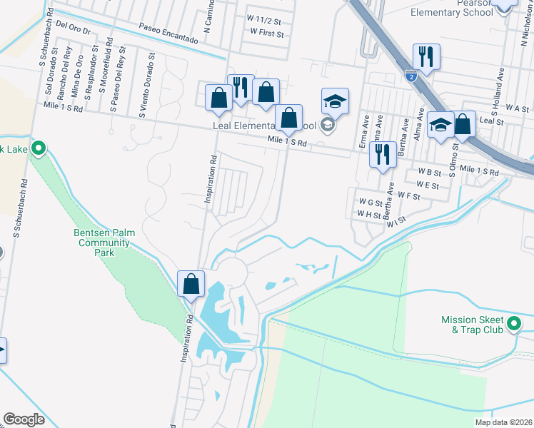 map of restaurants, bars, coffee shops, grocery stores, and more near 1802 Meadow View Drive in Mission