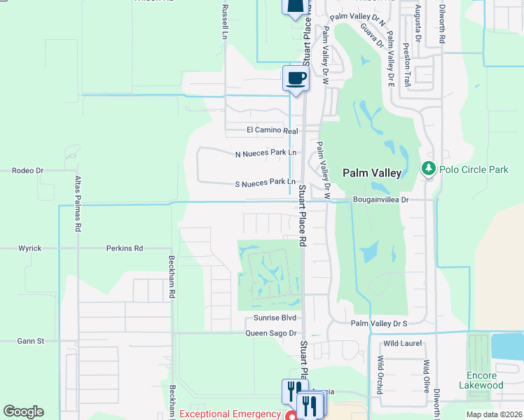 map of restaurants, bars, coffee shops, grocery stores, and more near 617 Pinehurst Drive in Harlingen