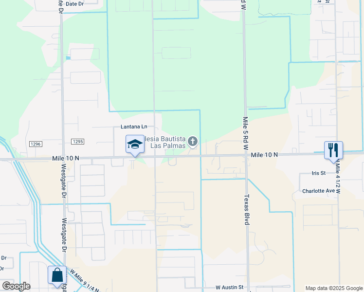 map of restaurants, bars, coffee shops, grocery stores, and more near 518 Mile 10 North in Weslaco