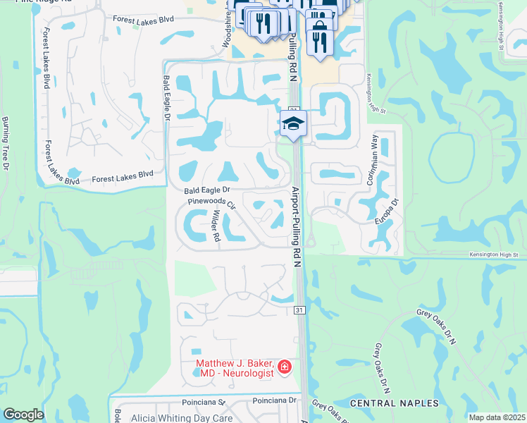 map of restaurants, bars, coffee shops, grocery stores, and more near 600 Misty Pines Circle in Naples