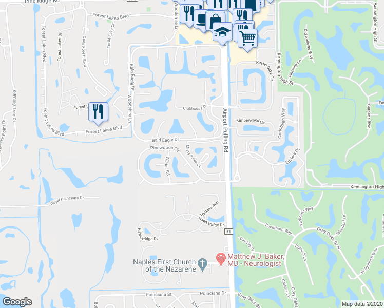 map of restaurants, bars, coffee shops, grocery stores, and more near 902 Misty Pines Circle in Naples
